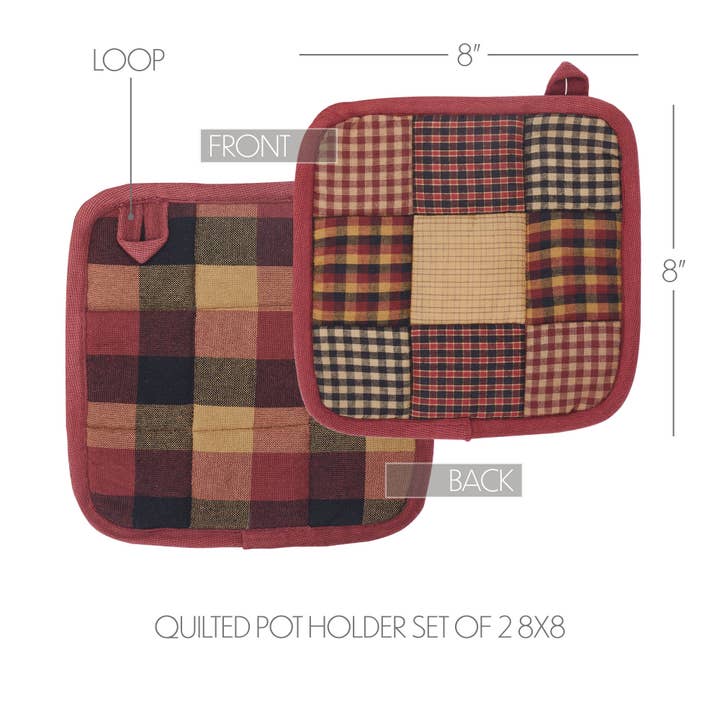 VHC Brands - Wholesale Oven Mitt/Pot Holder - Heritage Farms Primitive Check Pot Holder Set of 2 8x83