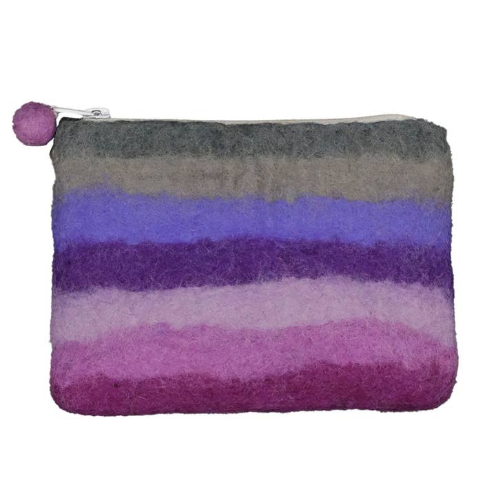 Global Crafts - Wholesale Pouch – Women’s - Twilight Stripe Felt Zipper Pouch, Purple