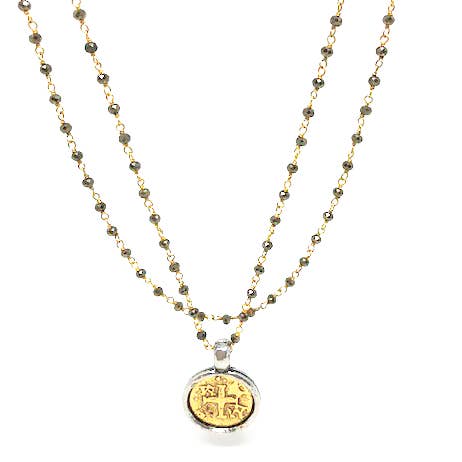 Coin in Gold on Pyrite Long Necklace for wholesale by erin gray