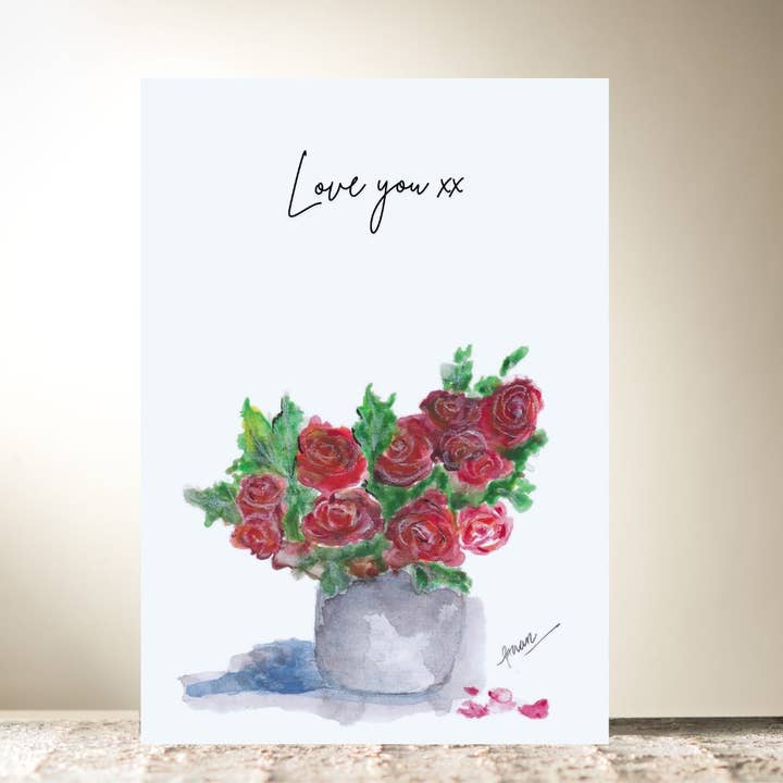 Roses "Love you xx" Card by Guan for wholesale by HomeLess Made