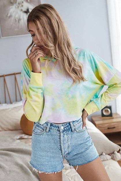 Supreme Fashion - Wholesale Hoodie - Women's - Tie Dye Crop Loose Pullover Hoodie0