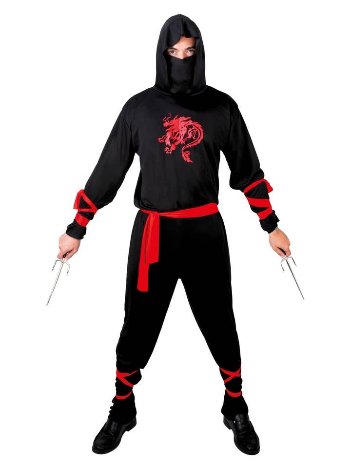 Costume ninja - noir, rouge - homme - S/M pour la vente par P'tit Clown