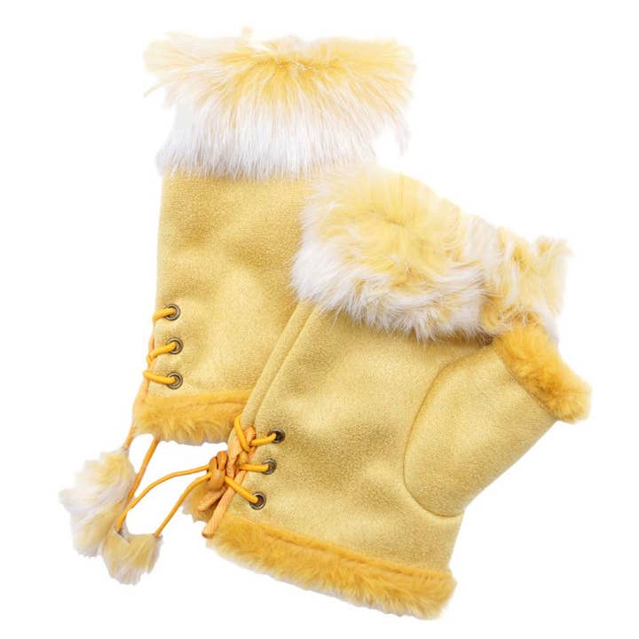 Madeline Love – wholesale Gloves – Women's – Fingerless Faux Fur Trim Faux Suede Gloves Drawstring9