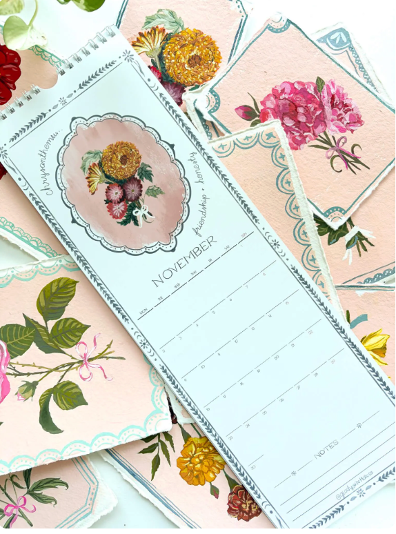 glad you're here co - Wholesale Calendar - 2026 Vintage Birth Flower Calendar • Hand‑Painted Botanical Wall / Desk Calendar • Cottagecore Floral Illustration Gift3