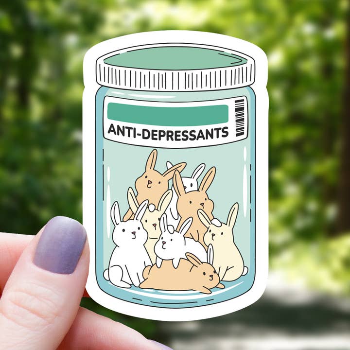 Bunny Anti-Depressants Sticker - 3" for wholesale by Mimic Gaming Co