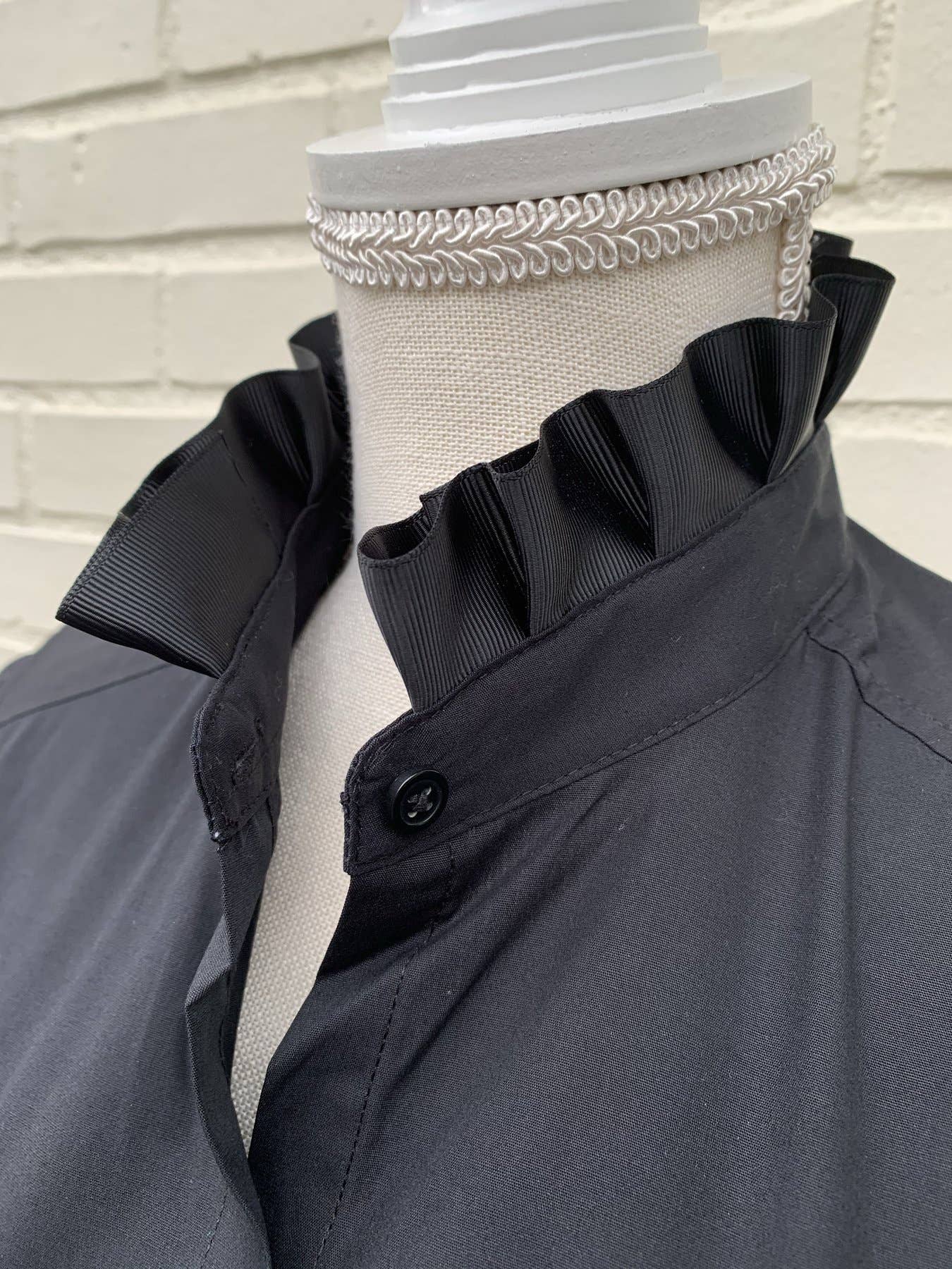 Pearly Vine - Wholesale Button Down Shirt - Women's - Barbara Ann Poplin Ribbon Trim 3/4 Sleeve - Black Black4