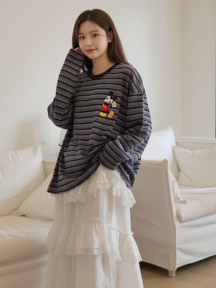 Disney Mickey Överdimensionerad Randig Långärmad T-shirt för wholesale av Little Light