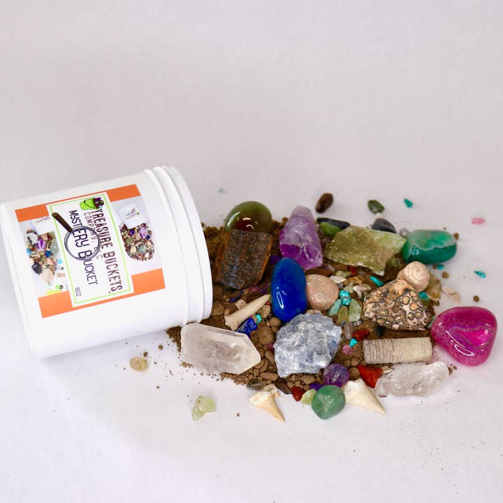 Mystery Bucket Gem Mining Pot de 16 oz — Fossiles, Pierres précieuses pour la vente par Treasure Buckets Co., LLC