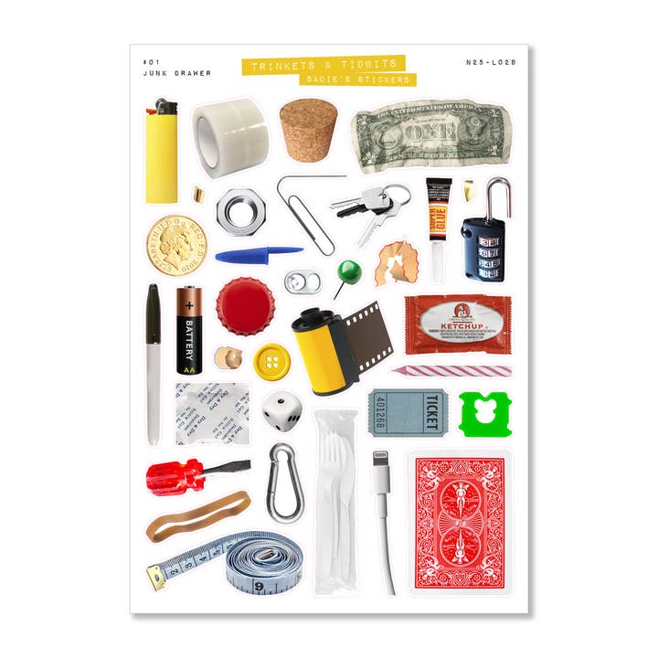 Sadie's Stickers - Wholesale Sticker - Junk Drawer • Trinkets & Tidbits Deco Sticker Sheet1