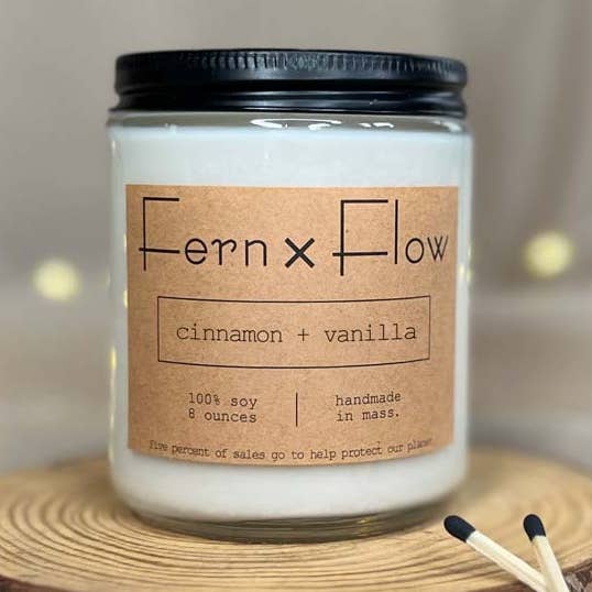 Cinnamon + Vanilla Farmhouse Winter Glass Soy Candle - 8oz for wholesale by Fern x Flow Soy Candles + Home Fragrance