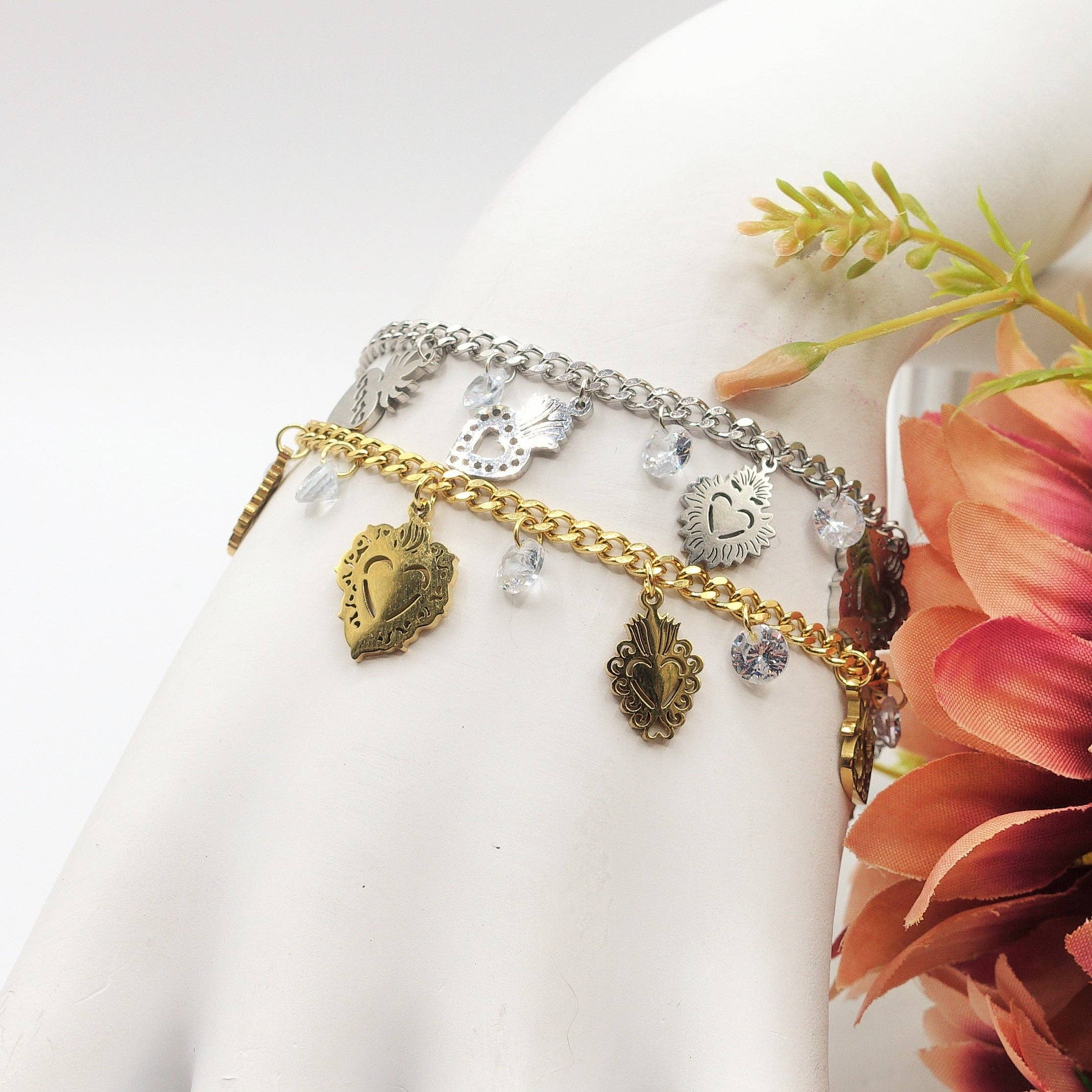 Daemon srls - Wholesale Charm/Dangle Bracelet - SACRED ~ Bracciale ACCIAIO INOSSIDABILE con cuori sacri1