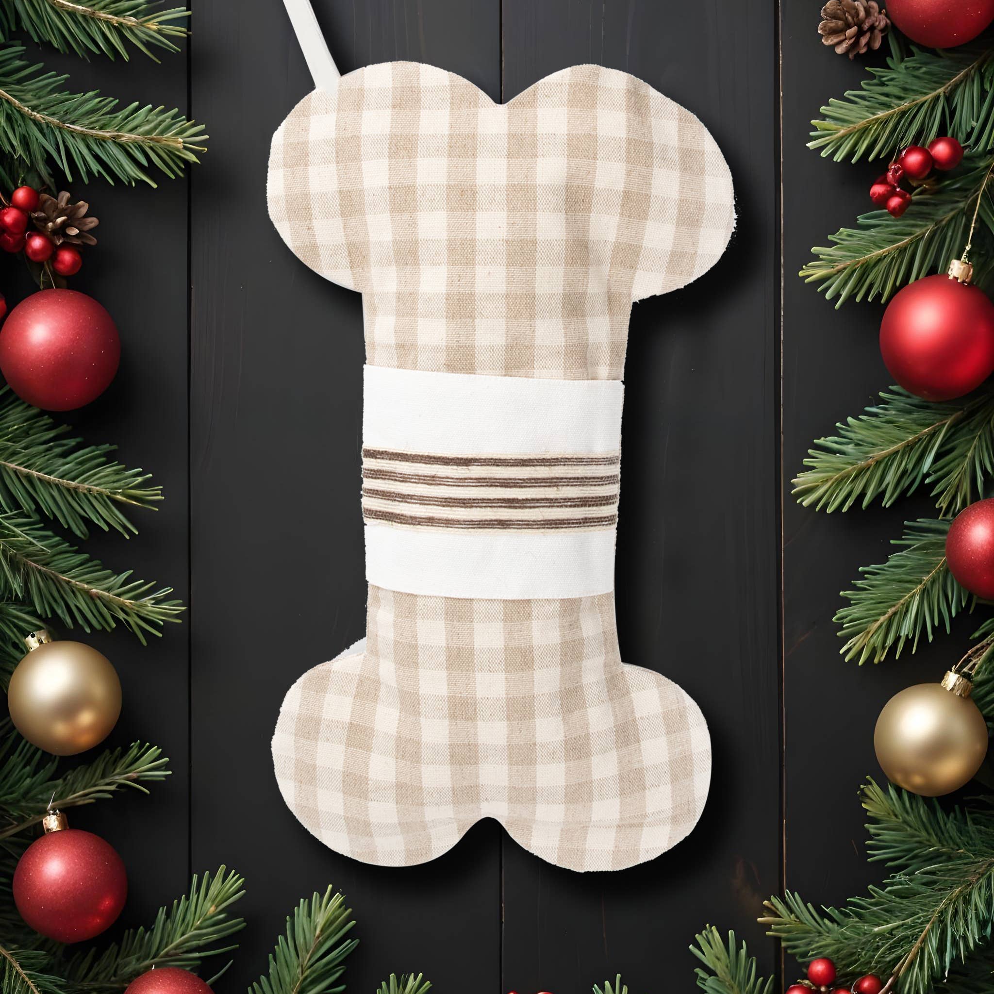GEXWORLDWIDE – wholesale Holiday Stocking – 2025 New Canvas Dog Bone Shape Christmas Stocking1