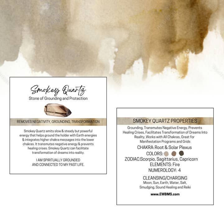Essential Wellness - Body, Mind, Spirit - Wholesale Spiritual stone/crystal - SMOKEY QUARTZ Worry Stone with Information Card Option1