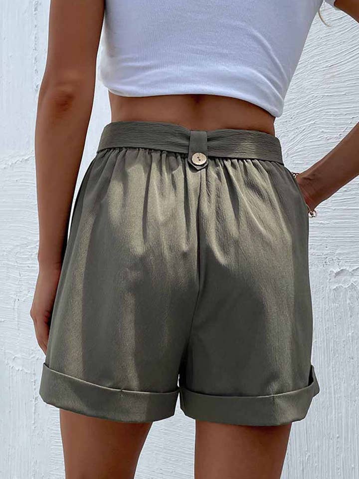ARMYGREEN CWBSP0117_HIGH WAIST BELTED POCKET SHORT PANTS for wholesale on Faire5