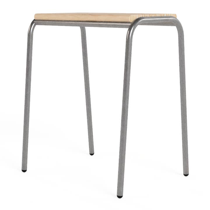 Stacking Low Stool No. 2 - Raw Steel / Solid Oak for wholesale by Absalom Classics