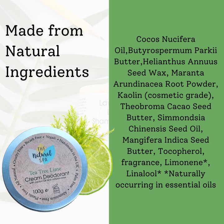 The Natural Spa Cosmetics - Wholesale Deodorant – Women's - Tea Tree Lime Cream deodorant balm - naturally bicarb-free1