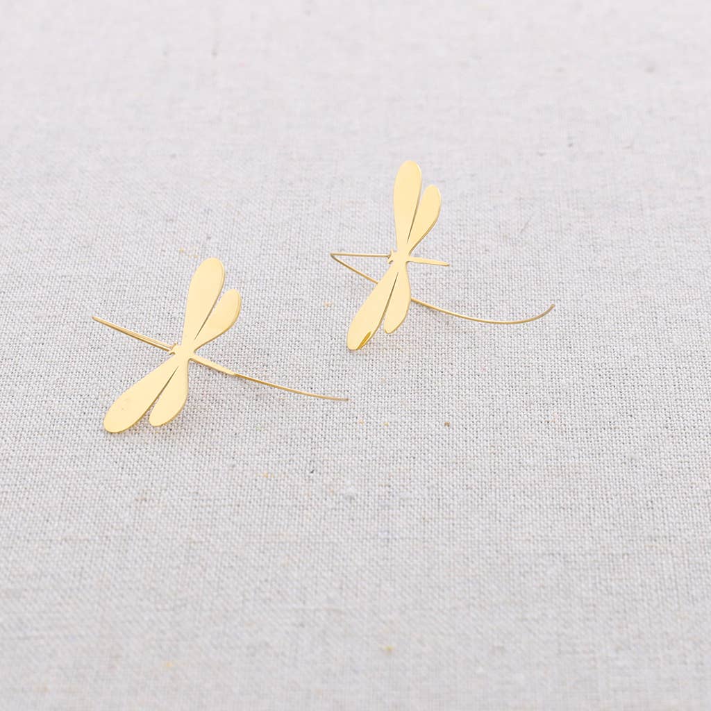 gold Dragonfly Steel Earrings for wholesale on Faire