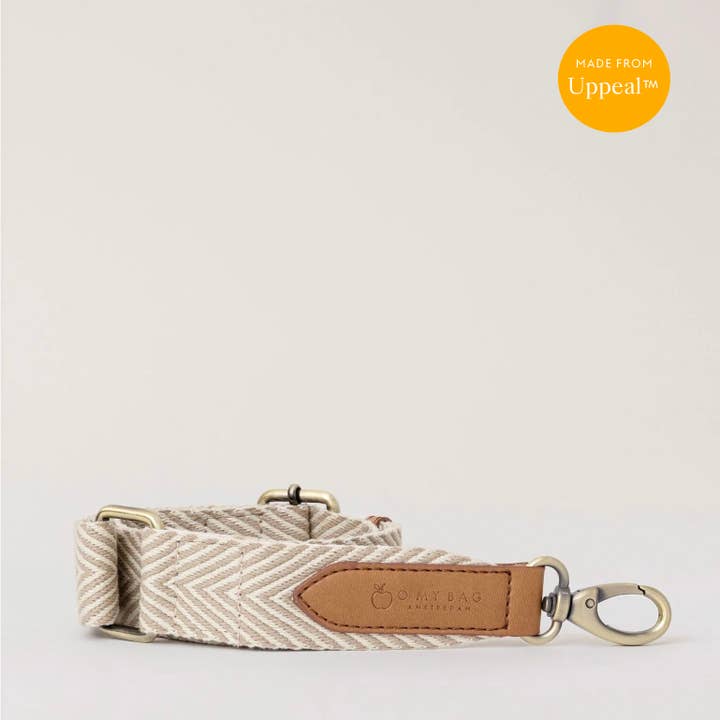 O My Bag – Großhandel Schulterriemen – Damen – Veganer Taschengurt – Fischgrät-Webband in Sand-Cognac1