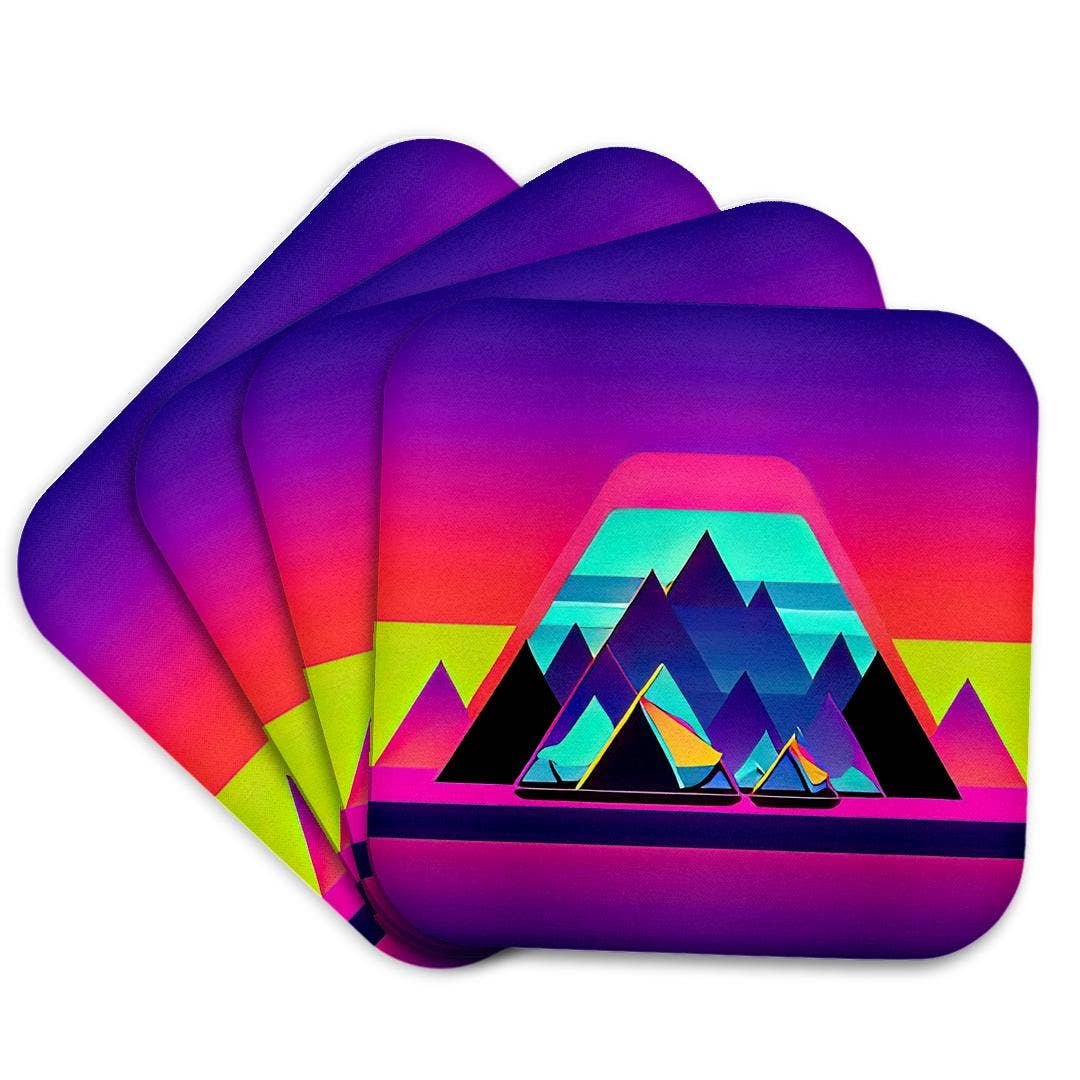 3dRose - Vente Sous-verre - 3dRose, Art abstrait cool de tentes colorées, montagnes. Cadeau pour campeur heureux, Dessous de verre7