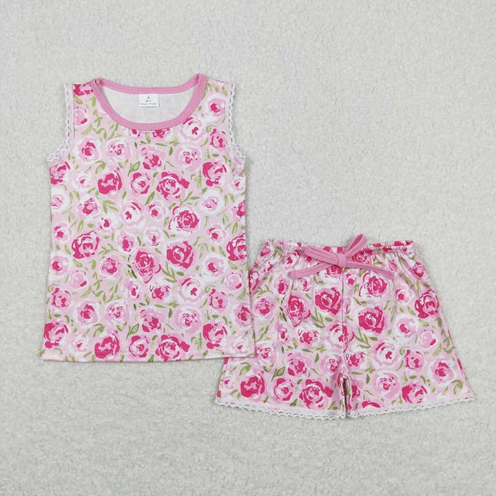 Baby Toddler Girls Sleeveless Pink Flowers Tee Top Shorts Pa for wholesale by Aier Wholesale