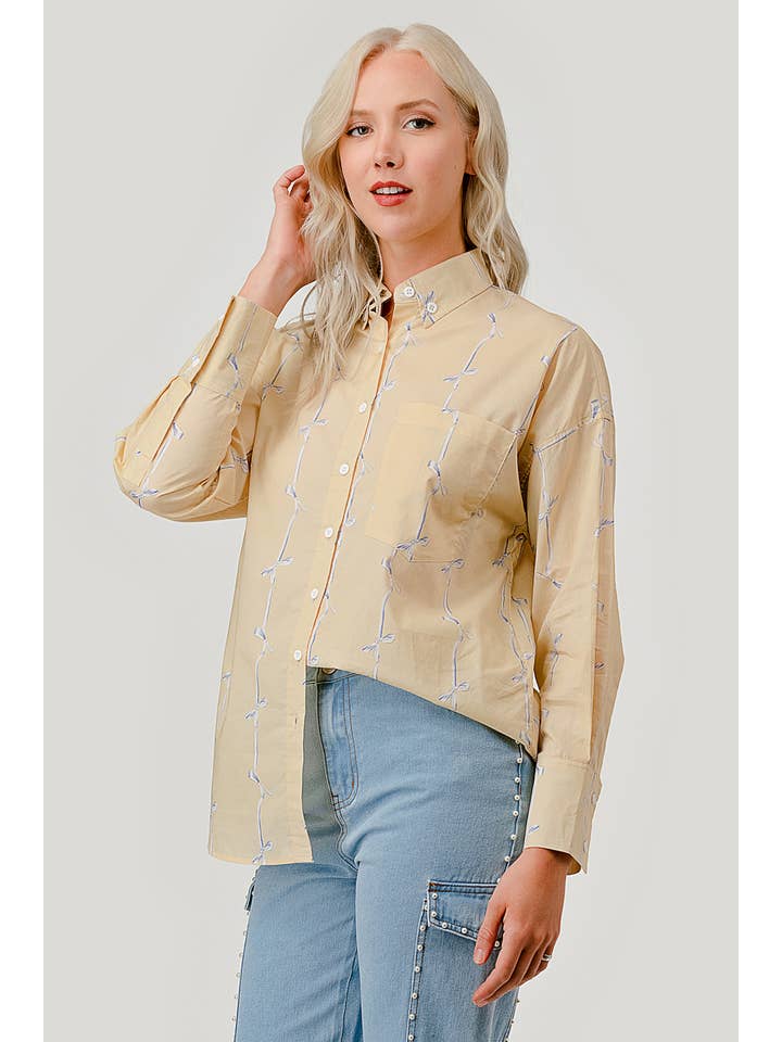GeeGee x Lovelo - Wholesale Button Down Shirt - Women's - Ribbon Stripe Pattern Button-Up Shirt, OT509181