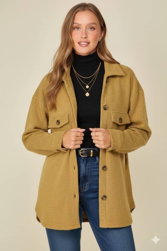 Vanilla Monkey - Vendita all'ingrosso Giacca a camicia - Donna - Giacca a nido d'ape spazzolata con bottoni a manica lunga Plus Size4