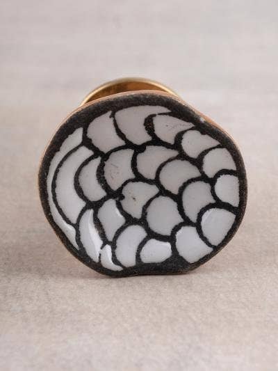 Handgemaakte keramische knop met zwart-witte visontwerp voor wholesale door KNOBCO