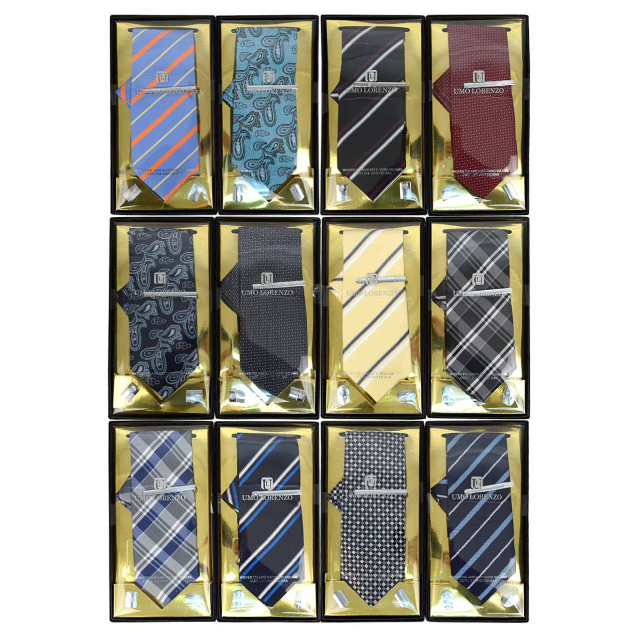 Selini New York - Wholesale Necktie - Men's - 12pc Assorted Pack Tie, Hanky, Cufflink & Tie Bar Set1