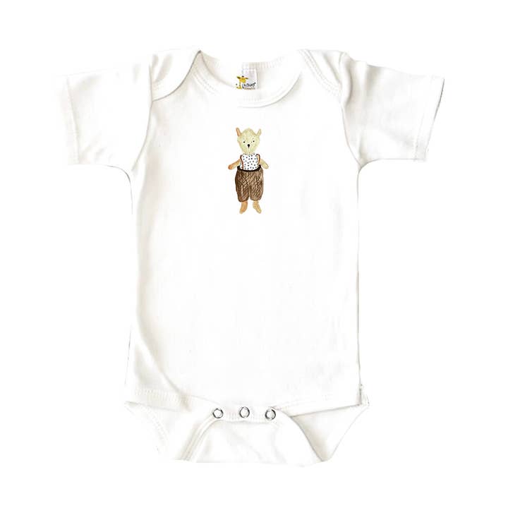 Bear With Suspenders Baby Onesie for wholesale by Knollwood Lane
