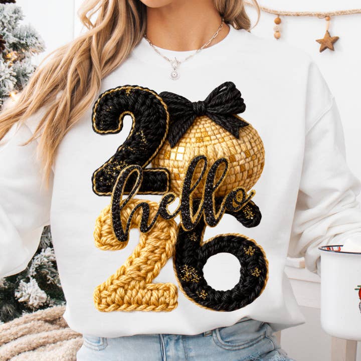 DLT Ecommerce - Wholesale T-Shirt (Graphic) - Women's - Latch Hook Yarn Faux Crochet New year 2026 Shirt, New Year