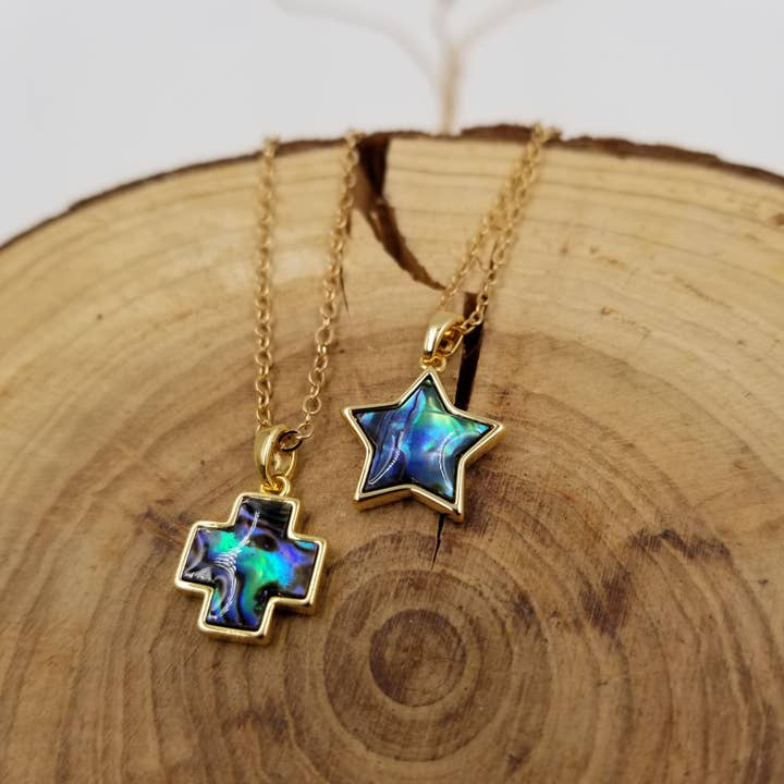 CHAKRA JEWELRY - Wholesale Pendant/Charm Necklace - Natural Abalone Shell Stars & Crosse Pendant Necklace2