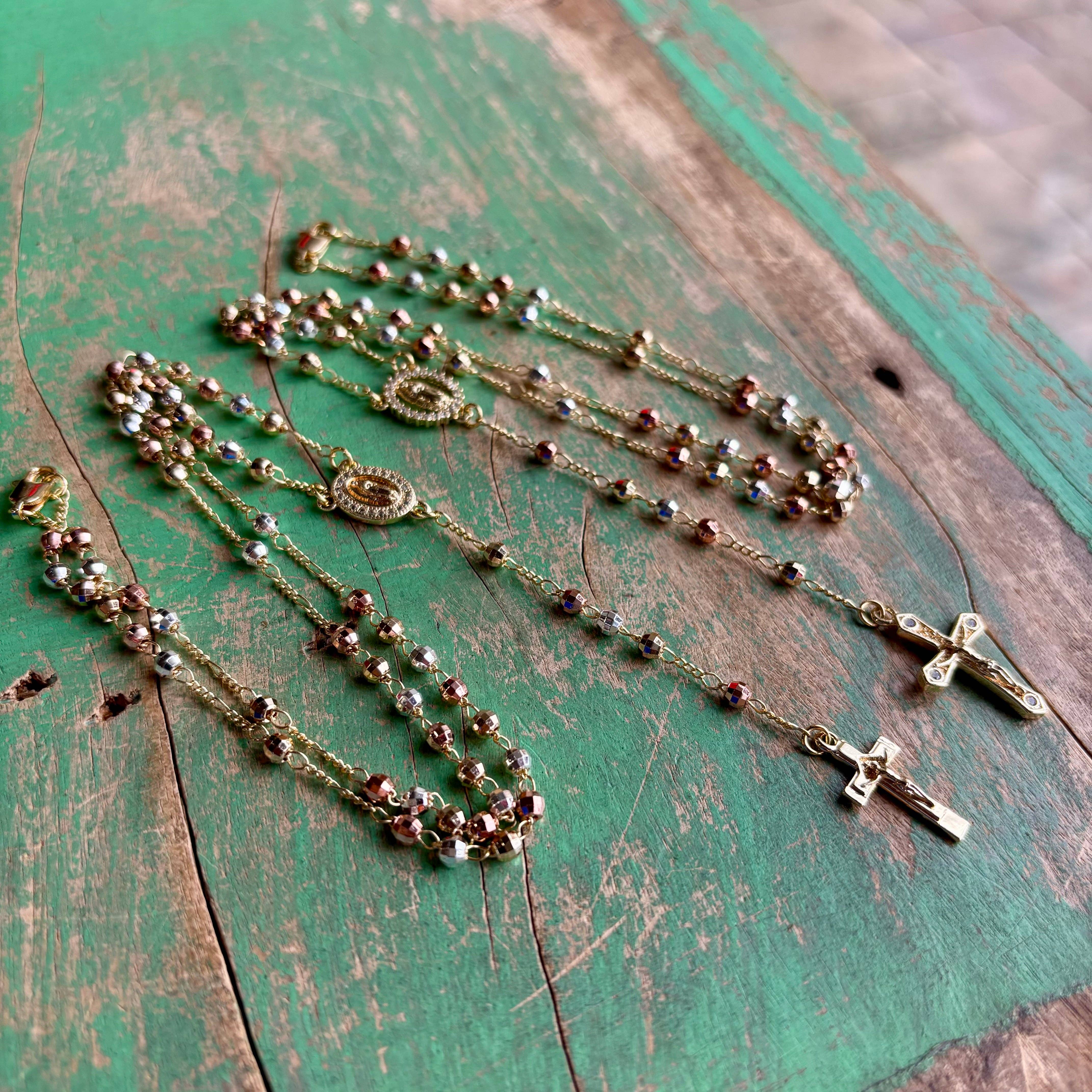 Love and Honor Jesus LLC - Wholesale Prayer Beads Necklace - Tri Color OLG 4MM Rosary Necklace or Bracelet6