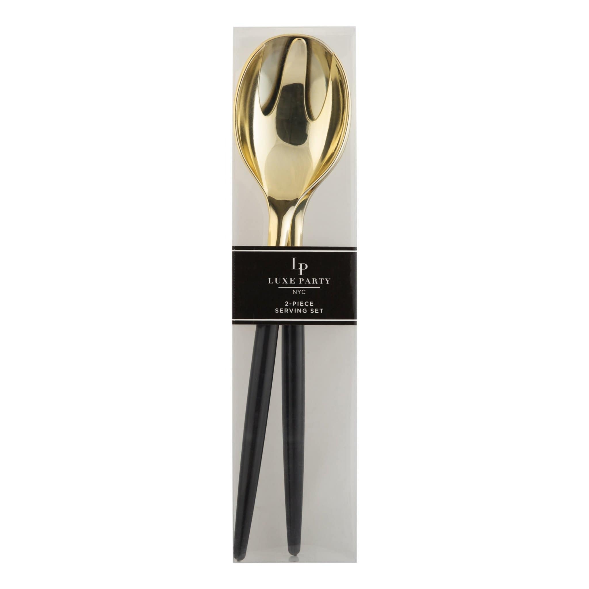 Luxe Party - Wholesale Serving Utensil - Black /  Gold Plastic Serving Forks • Spoons Set3