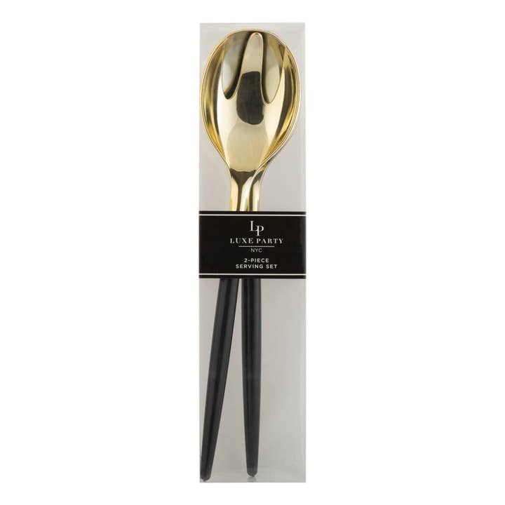 Luxe Party - Wholesale Serving utensil - Black / Gold Plastic Serving Forks • Spoons Set3