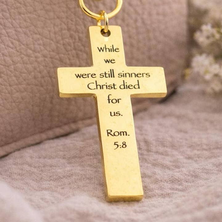 Romans 5 8 Gold-plated Cross Clip On Charm for wholesale by JKCE Designs