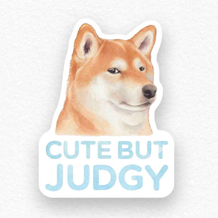 Cute But Judgy Shiba Inu Vinyl Sticker for wholesale by Shiso Paper