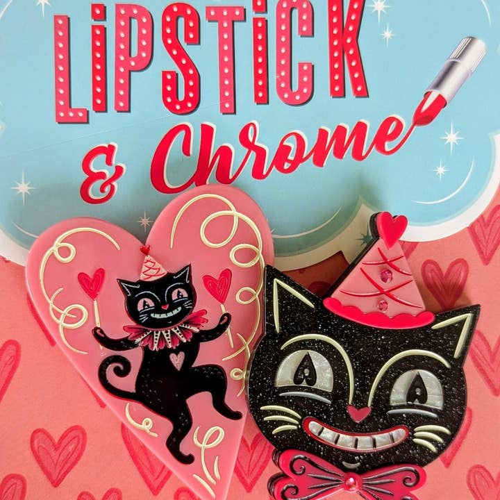 Lipstick & Chrome - Venta al por mayor Broches - Gato Bailarín en Broche de Corazón por Johanna Parker x Lipstick & Chrome4