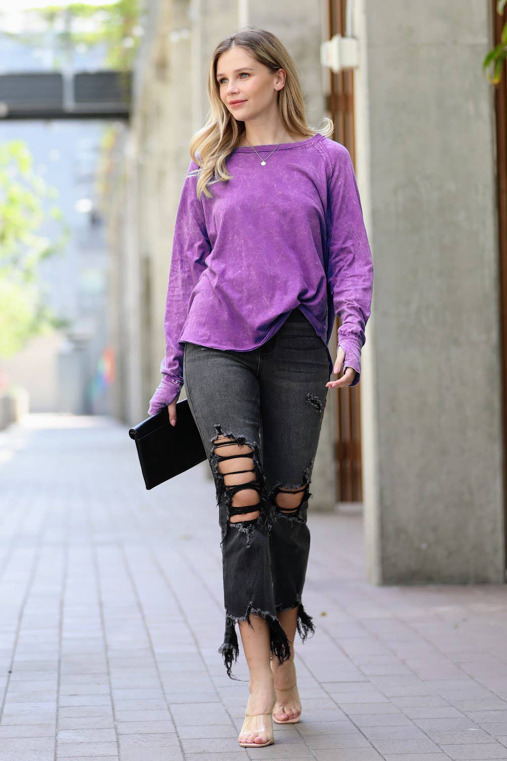 42POPS – wholesale T-shirt – women's – ',.Crinkle Washed Top With Thumb Hole Cuff8