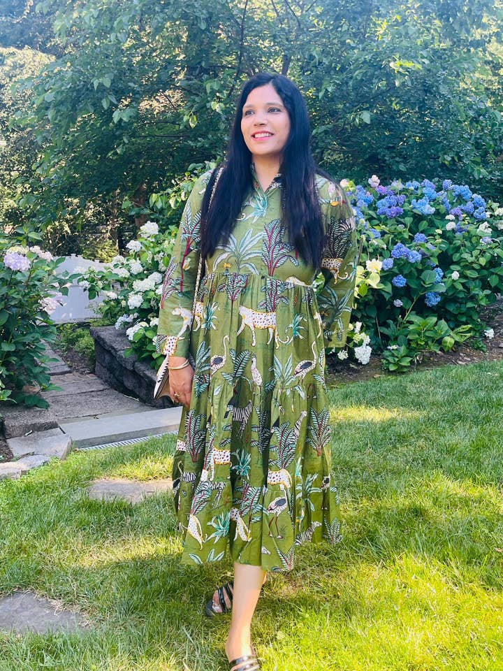 Green Block Printed Animal Midi Dress for wholesale on Faire7