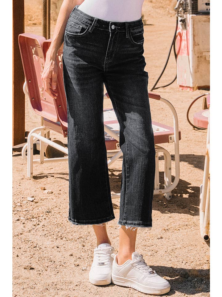 fashionworks - Wholesale Jeans - Women's - Fashion Mineral Wash Raw Hem High Waist Flared Jeans*4-16
