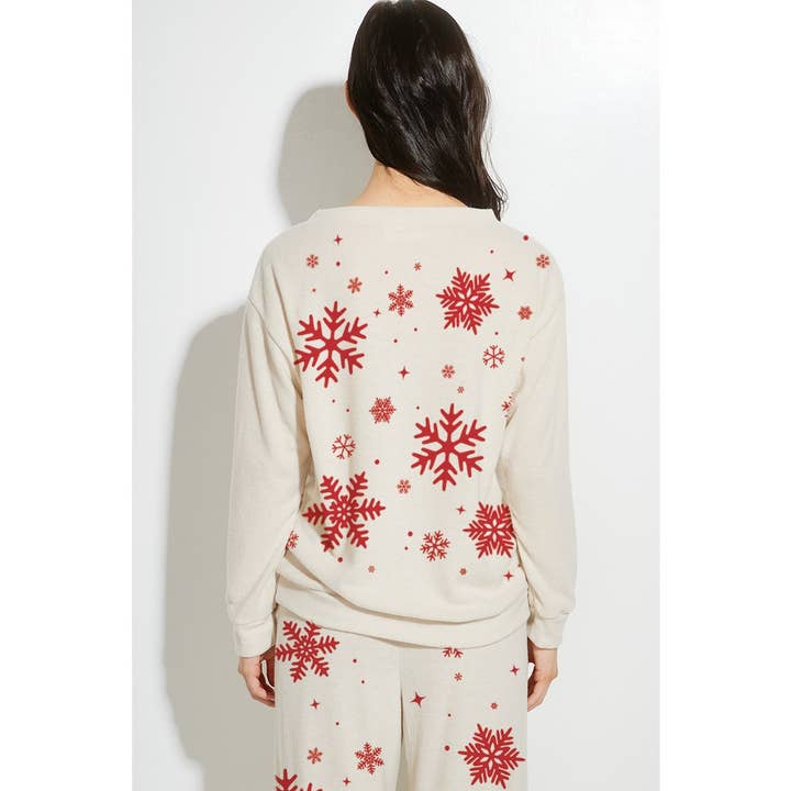 Phil Love - Venta al por mayor Conjuntos de top y pantalón (NO para estar en casa) - Mujer - Conjunto de ropa de dormir Snowflake Allover, suave y cepillada7