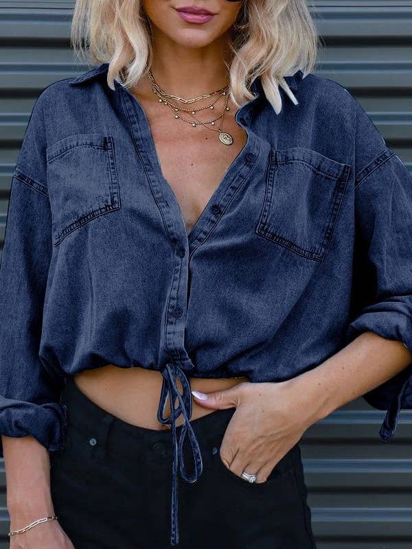 Denim cropped top and other Purchase Wholesale denim button up. Free Returns & Net 60 Terms on Faire trending on Faire.