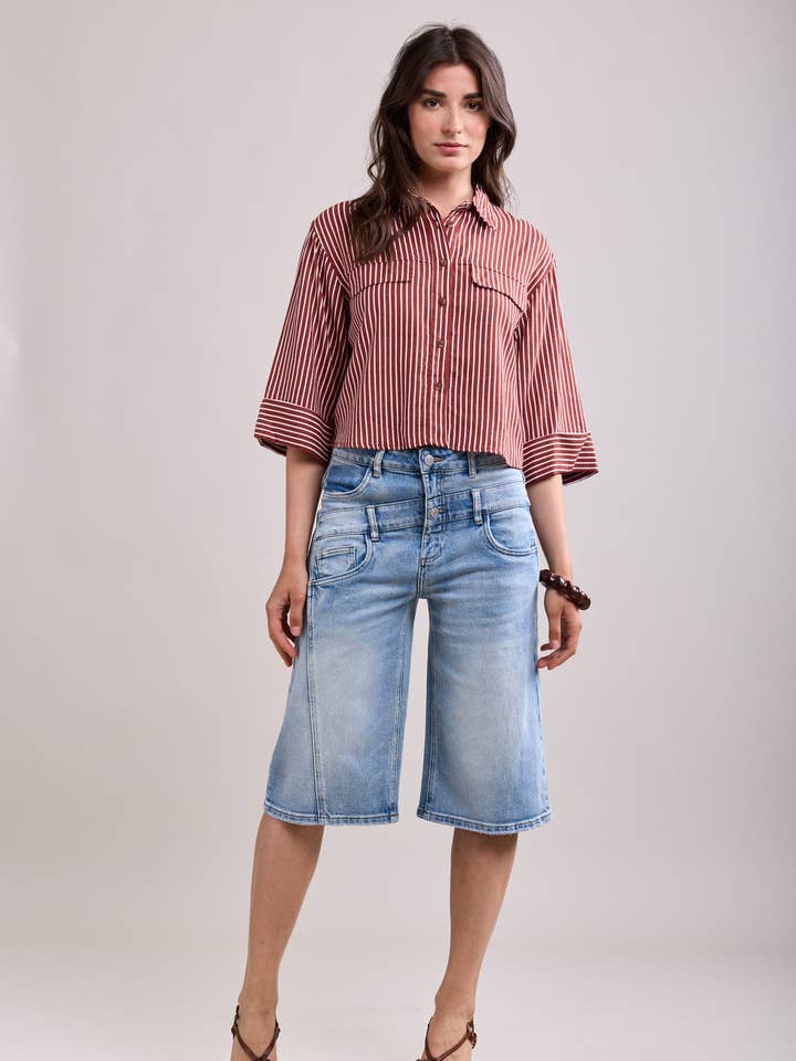 Toxik3 bermuda jean évasé double superposé for wholesale by Toxik3