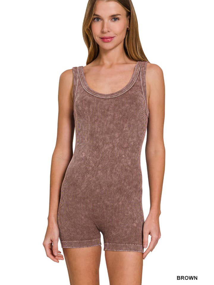 42POPS - Wholesale Romper - Women's - 0806 Stone Washed Ribbed Seamless Sports Romper SI-2576811