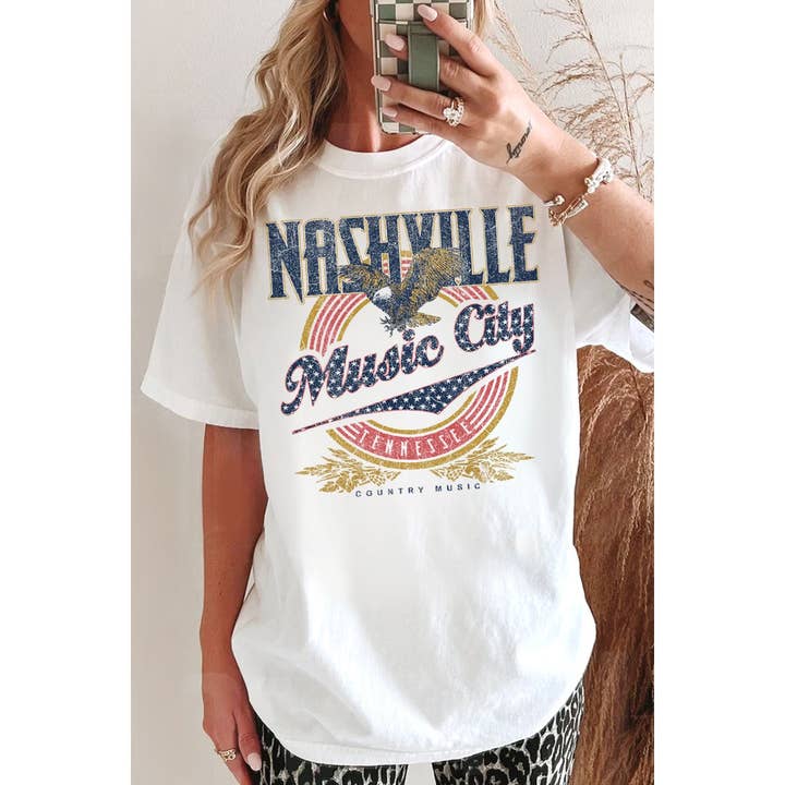NASHVILLE MUSIC CITY WASHED GRAPHIC TEE for wholesale by HRTandLUV