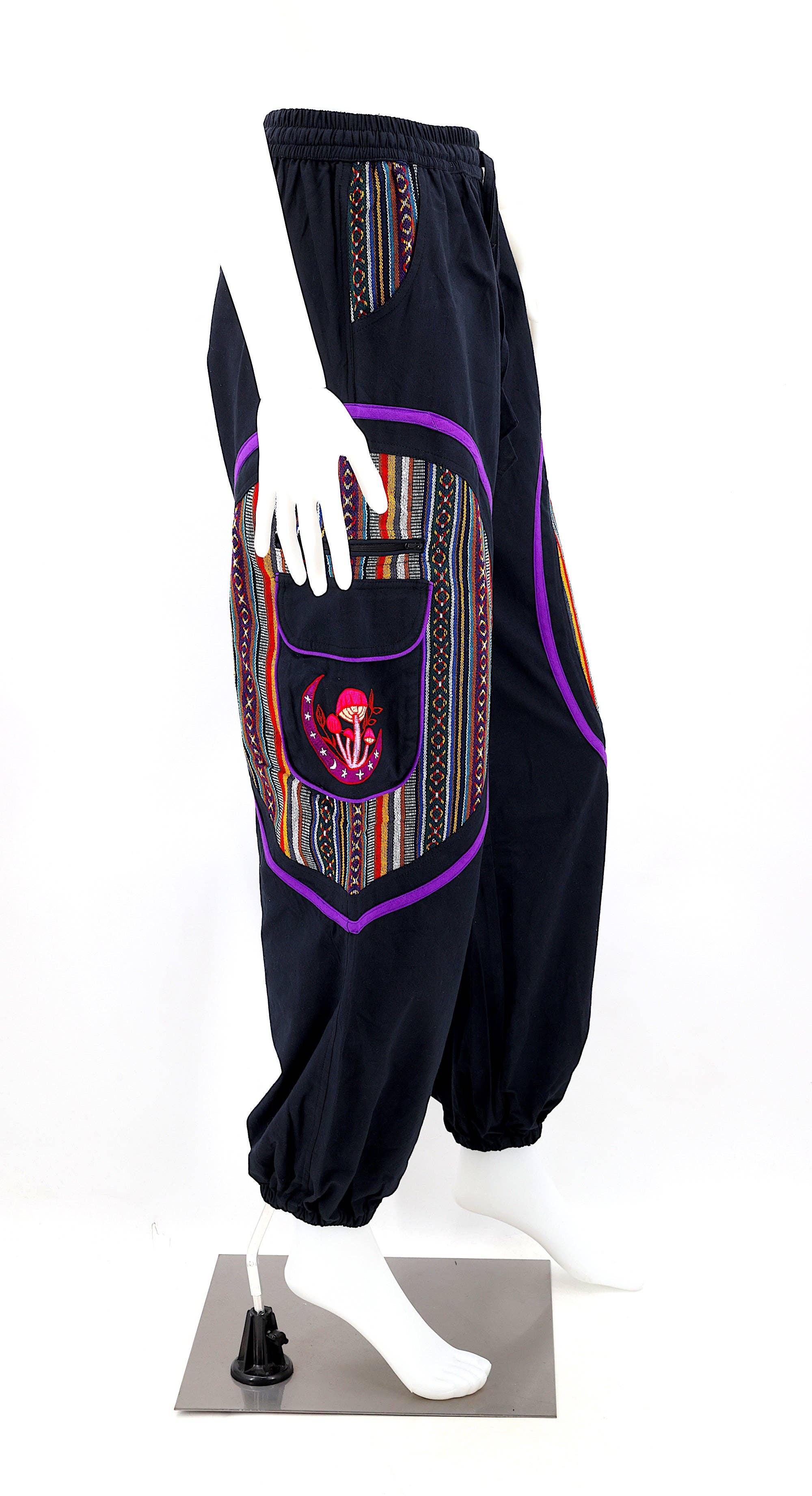 Himalaya Handmade - Venta al por mayor Pantalones - Mujer - Pantalones bohemios hechos a mano de algodón con bordado de luna y hongos estilo harem34