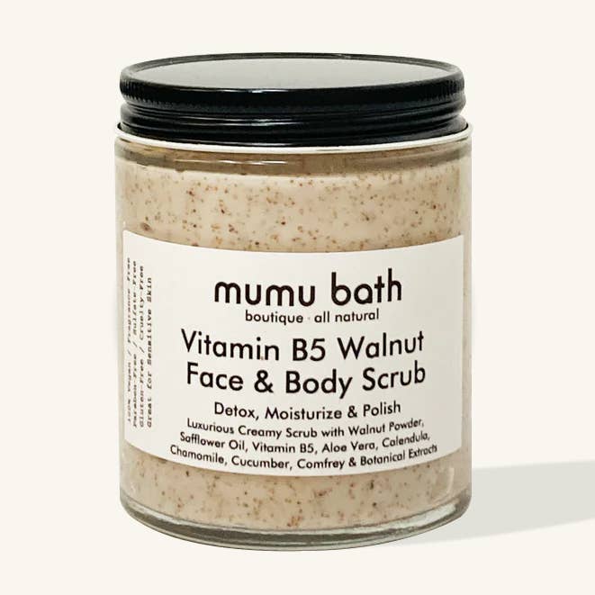 Vitamin B5 Walnut Face and Body Scrub for wholesale by Mumu Bath