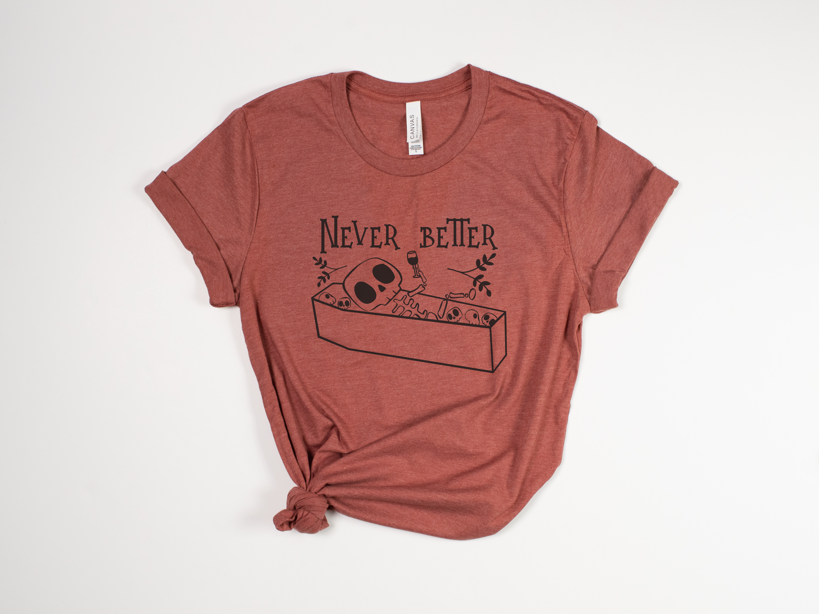 Stiles Tee Co. - Wholesale T-Shirt (Graphic) - Unisex - Vintage Halloween Shirt – Skeleton Wine Tee – Never Better5