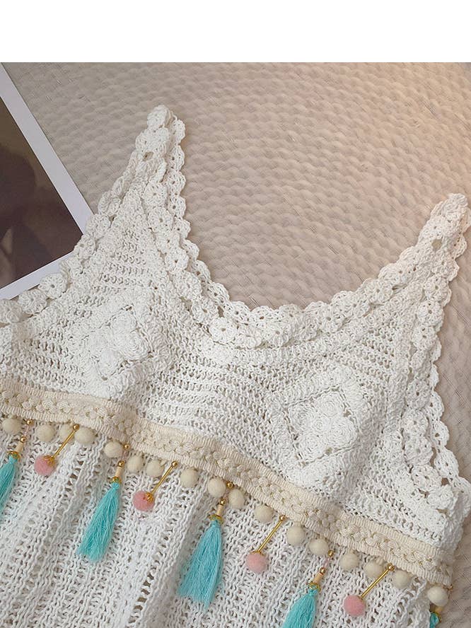 Rosa Clothing - Wholesale Knit Top - Women's - Vintage Cut-Out Tassel Knitted Vest