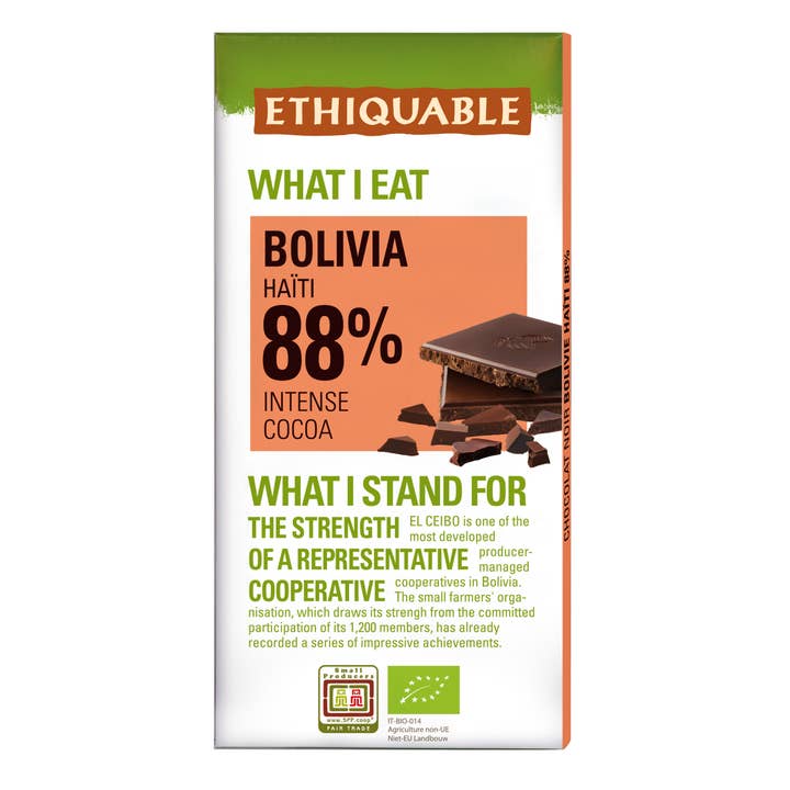 Mørk Chokolade 88% - Bolivia Haiti 100g for engroshandel hos Ethiquable